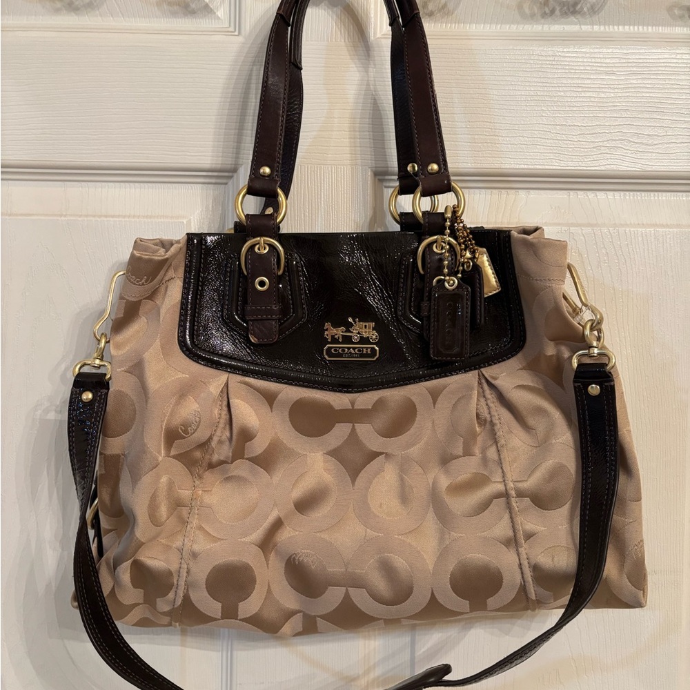 Coach Beige and Dark Brown Shoulder Bag
